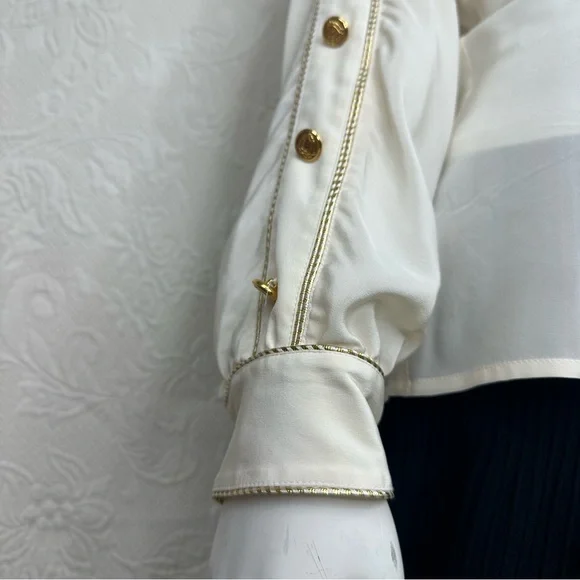 Lillie Rubin x Adrianna Papell Silk VTG Gold Trim Sleeve Button Blouse - Picture 9 of 14